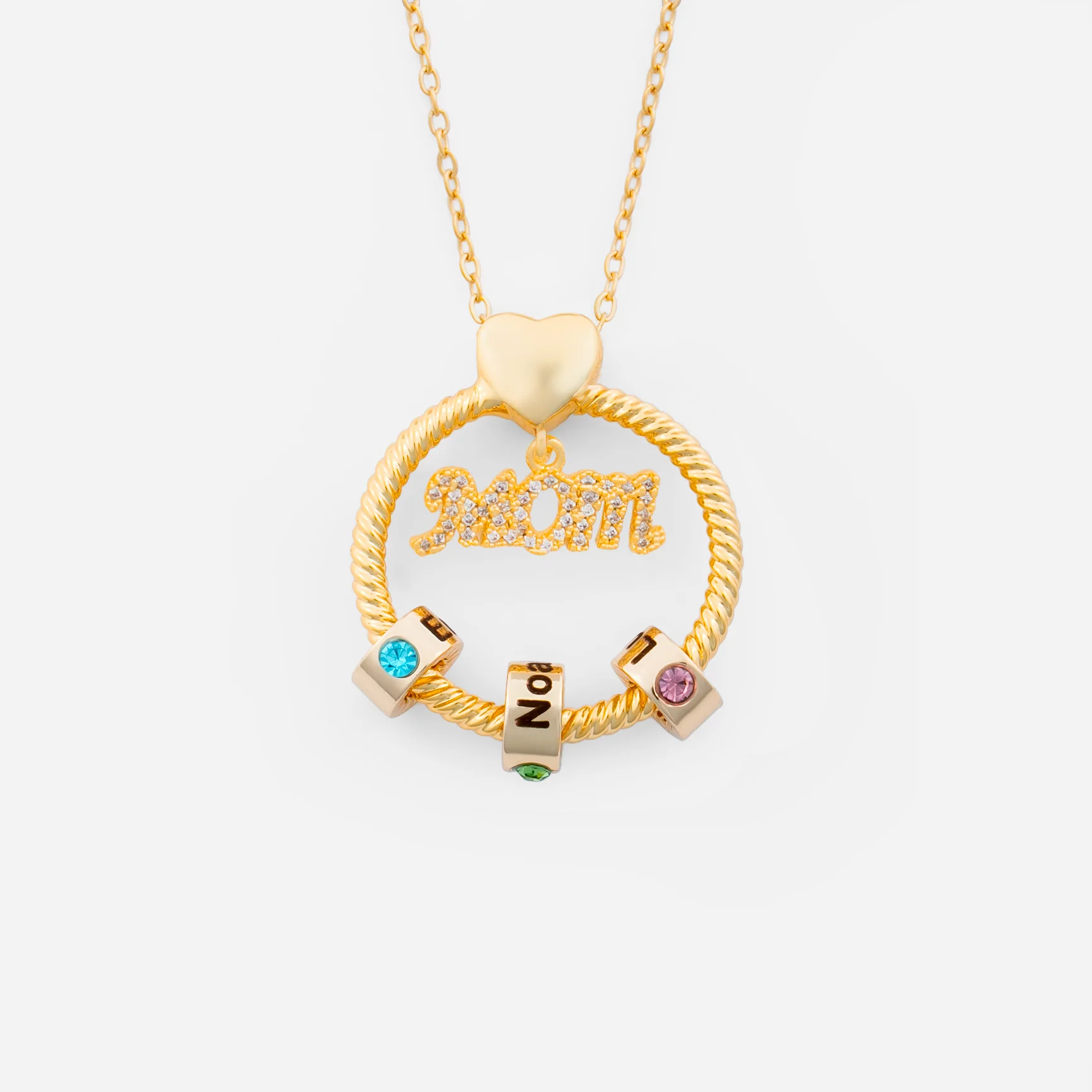 Collier Personnalisé - Prénom Avec Pierre De Naissance Et Pendentif Anneau
