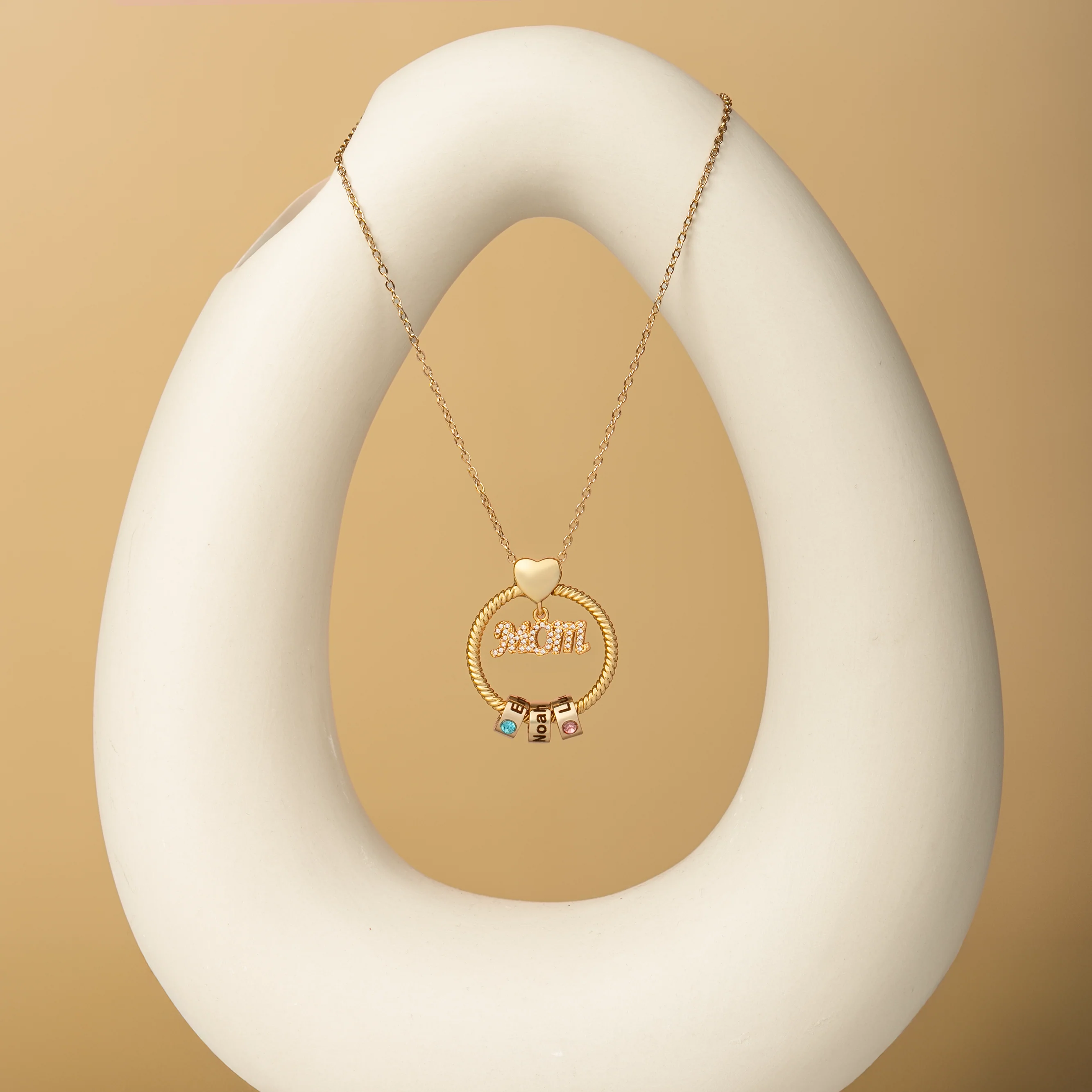 Collier Personnalisé - Prénom Avec Pierre De Naissance Et Pendentif Anneau - Image 2