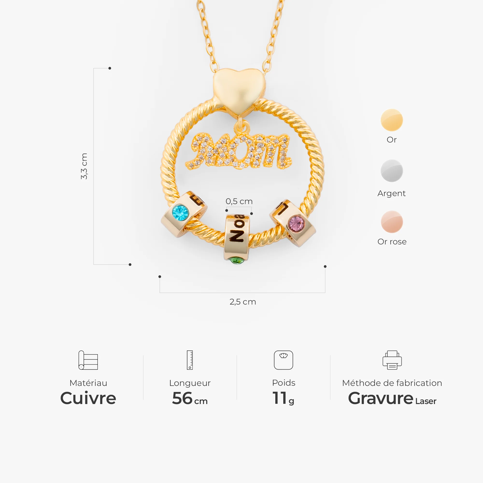 Collier Personnalisé - Prénom Avec Pierre De Naissance Et Pendentif Anneau - Image 3