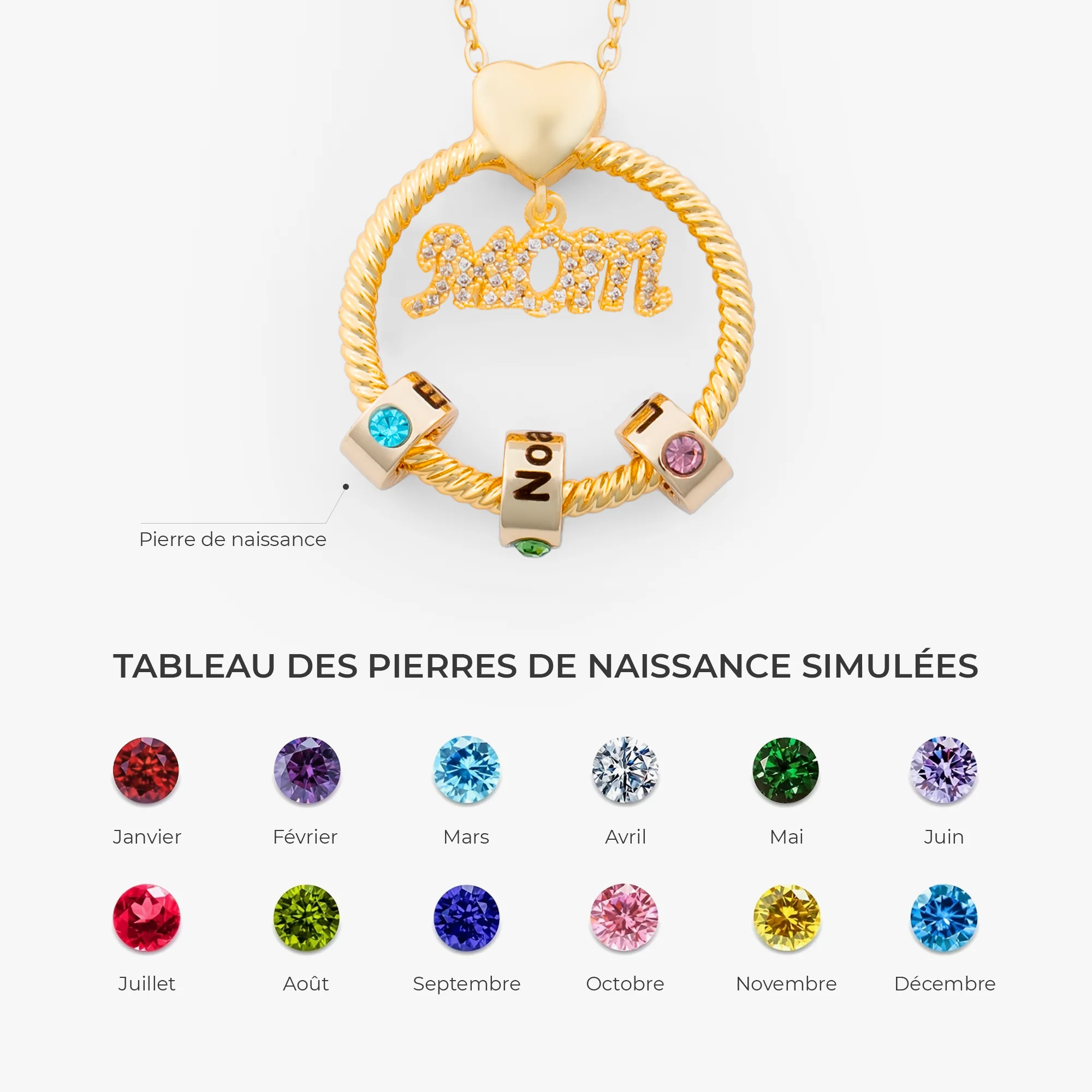 Collier Personnalisé - Prénom Avec Pierre De Naissance Et Pendentif Anneau - Image 4