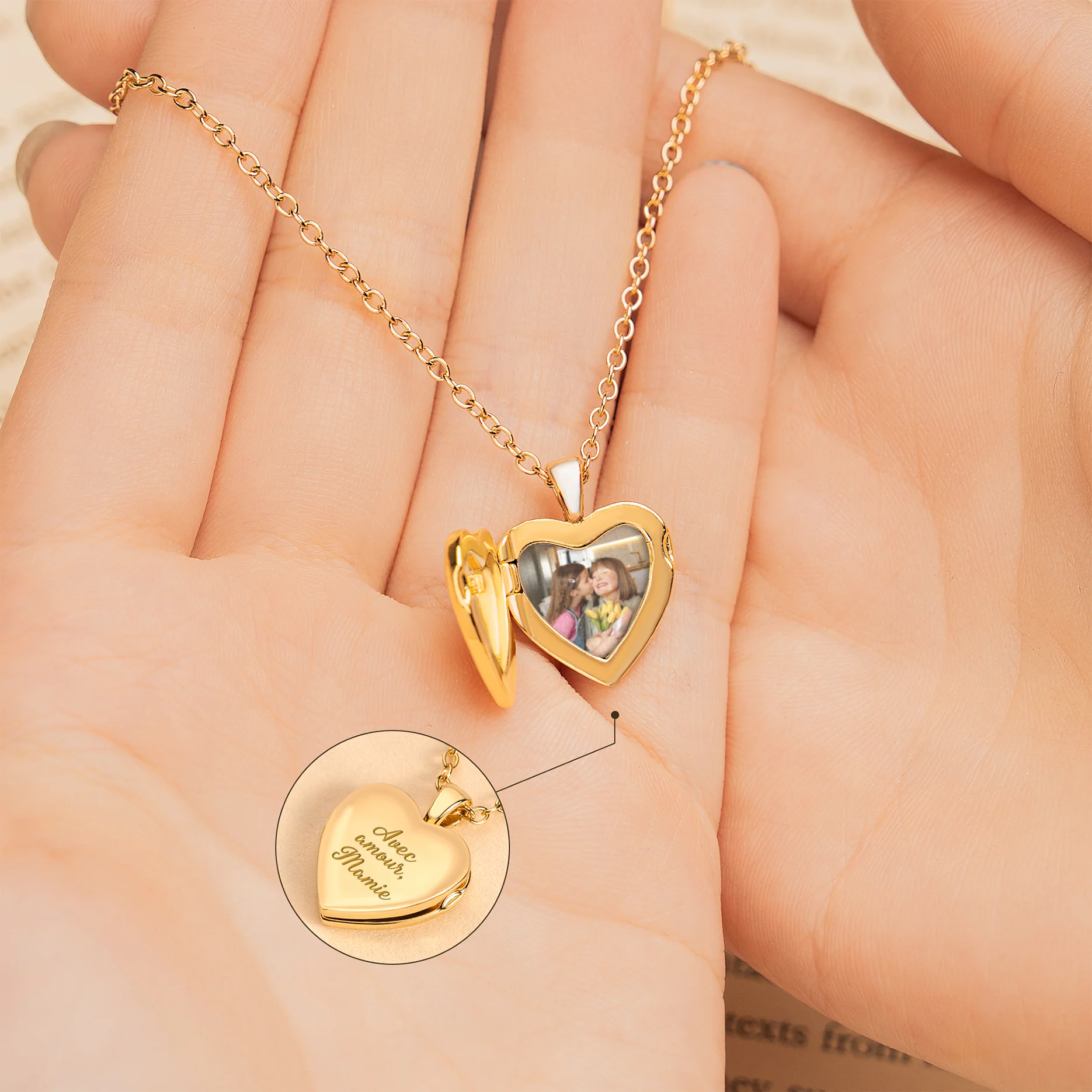 Collier Pour Homme Personnalisé | Cœur Photo Avec Amour Maman Mamie - Image 2