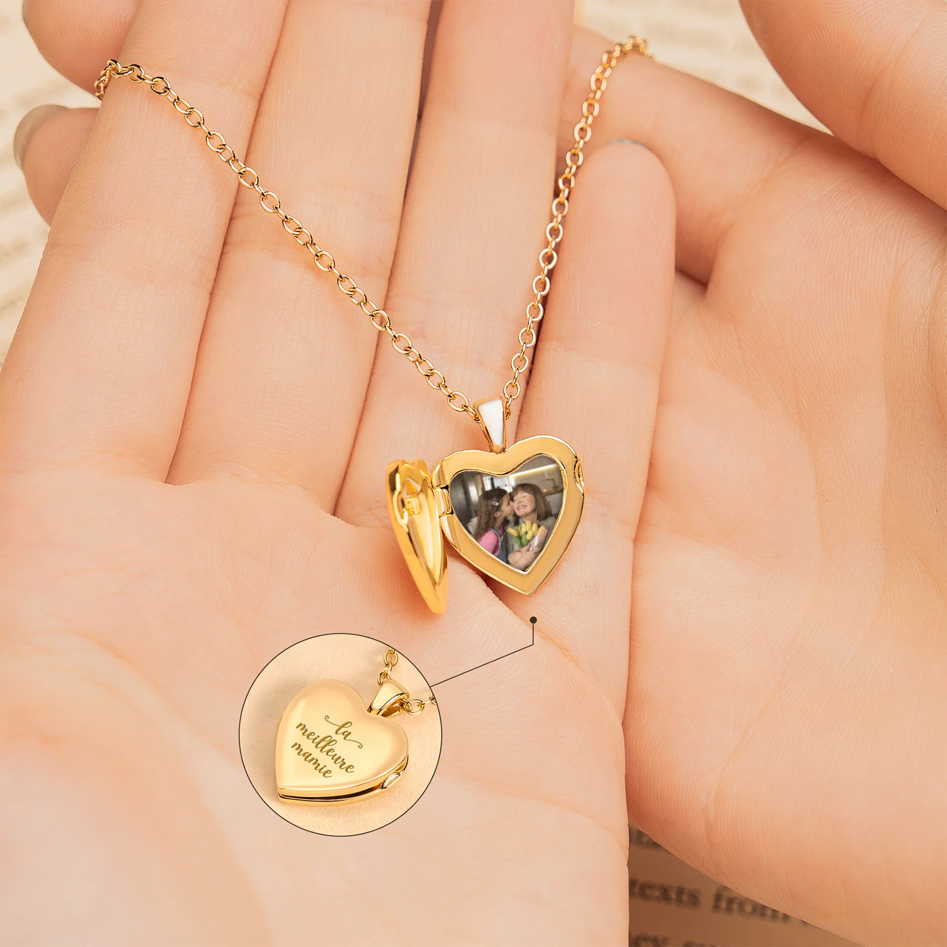 Collier Femme Personnalisable | Cœur Photo Meilleure Maman Et Mamie - Image 2