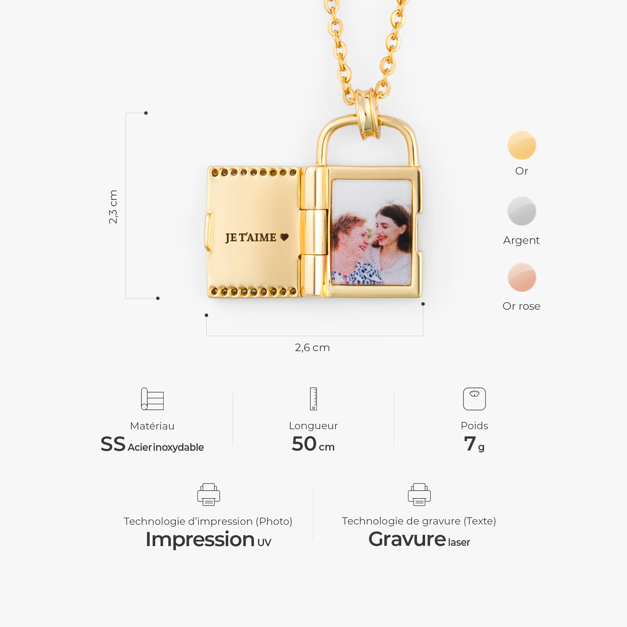 Collier Personnalisé Avec Photo - Je T'aime - Image 3