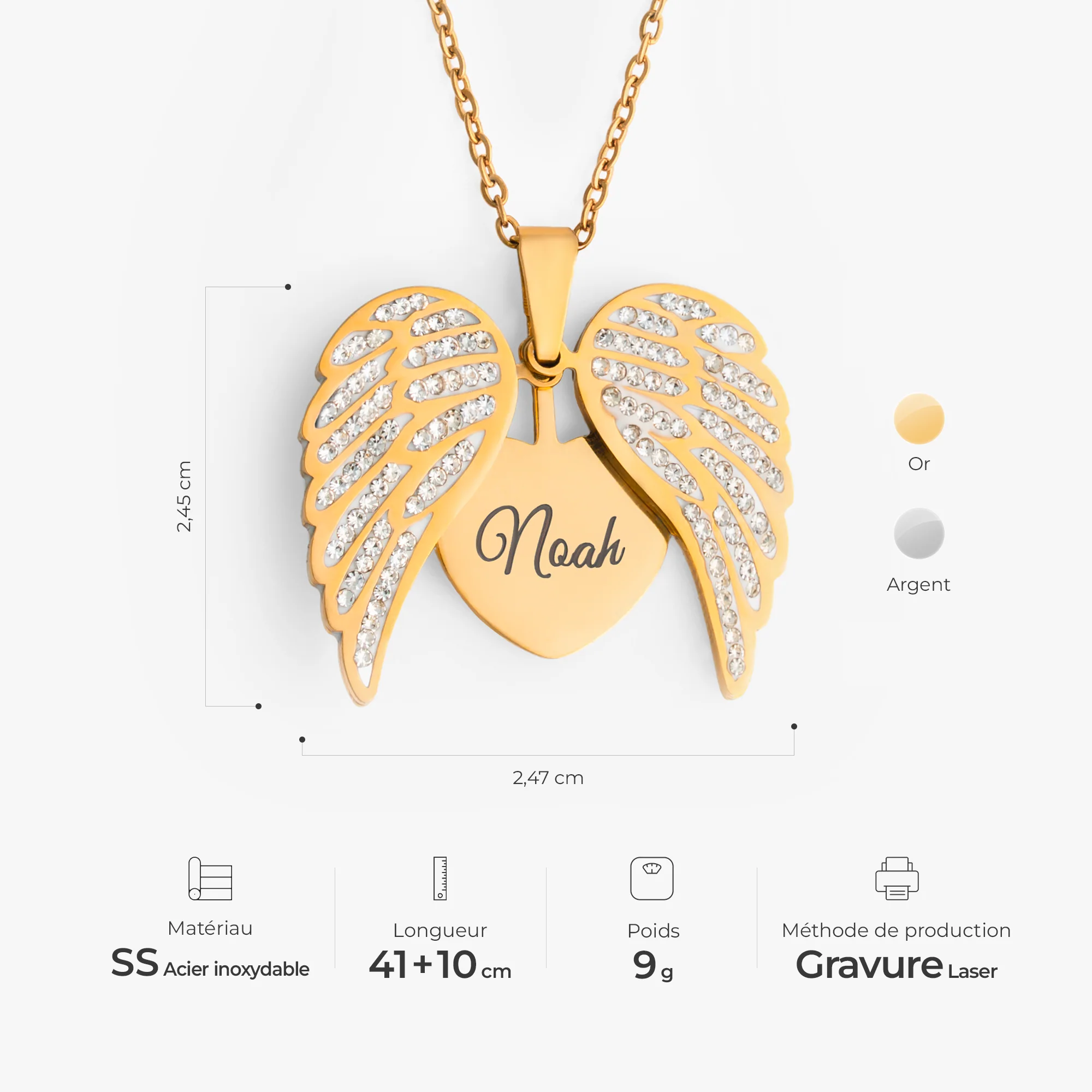 Collier Personnalisé Avec Prénom Commémoratif - Aile D’ange - Image 3