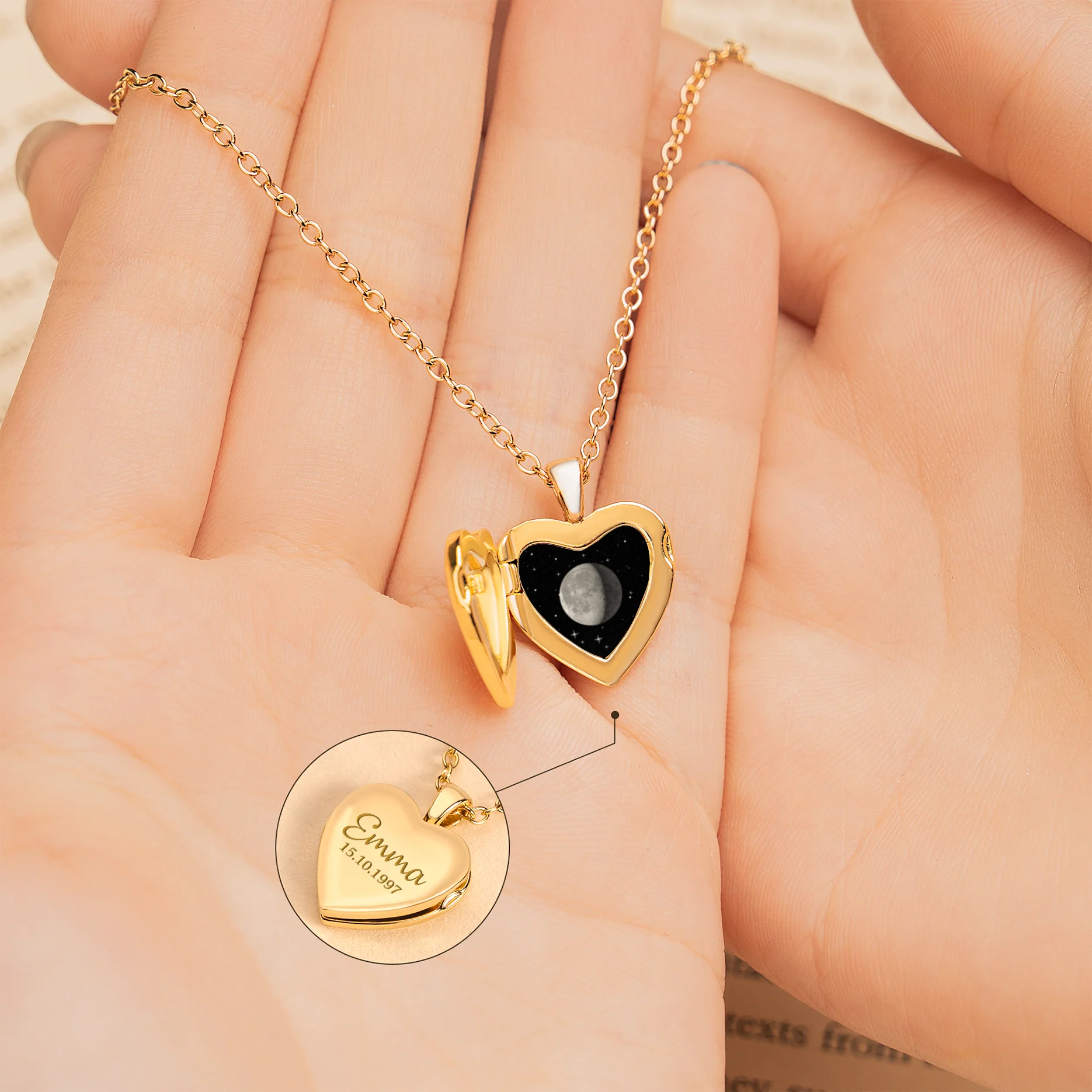 Collier Femme Personnalisable | Cadeau Anniversaire Avec Phase De La Lune - Image 2