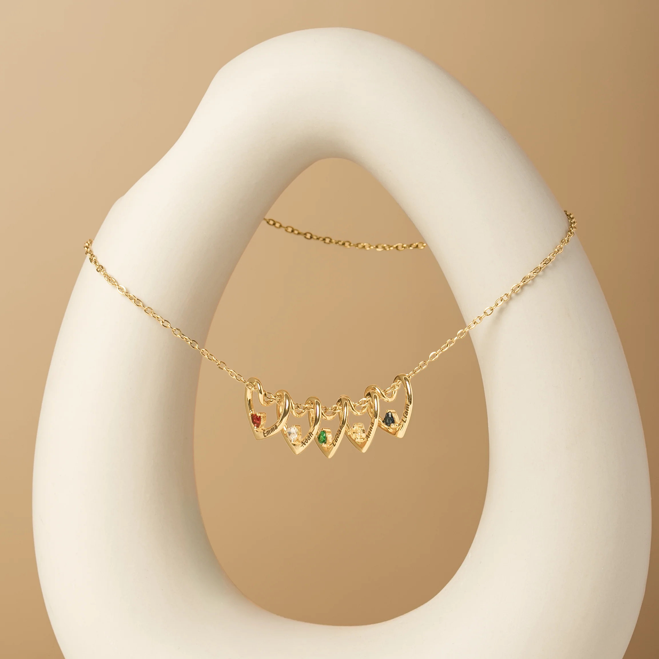 Collier Personnalisé Pierre De Naissance Avec Pendentif Cœur Pour Femme/Homme - Petits Cœurs - Image 2