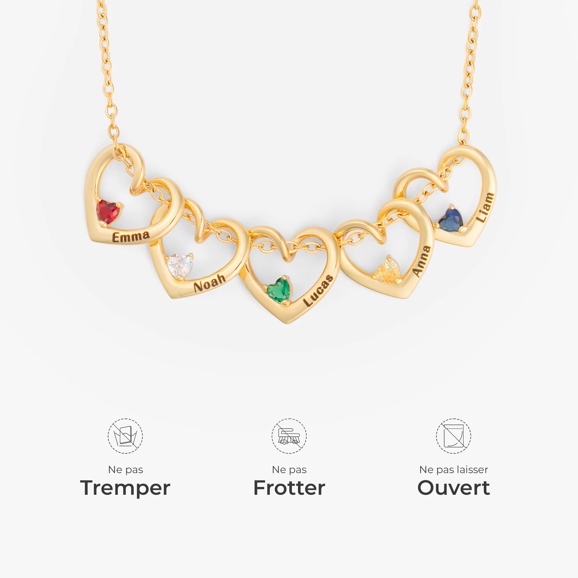 Collier Personnalisé Pierre De Naissance Avec Pendentif Cœur Pour Femme/Homme - Petits Cœurs - Image 5