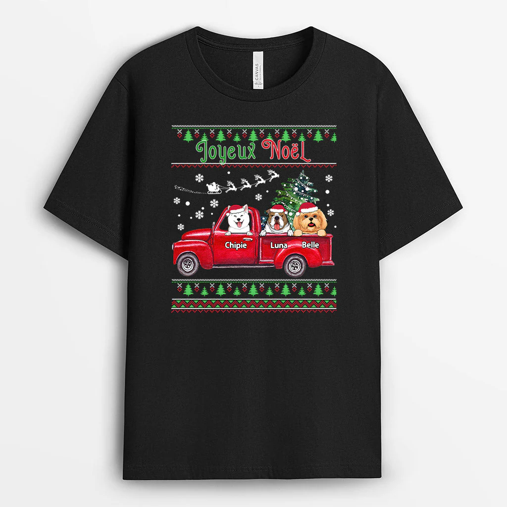 T-shirt Joyeux Noël Chiens en Voiture Personnalisé