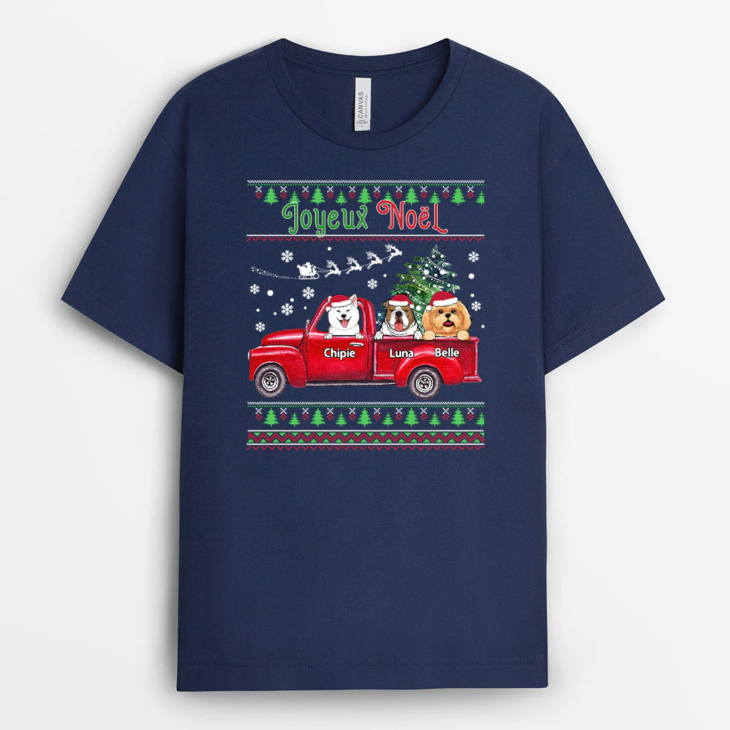 T-shirt Joyeux Noël Chiens en Voiture Personnalisé - Image 2