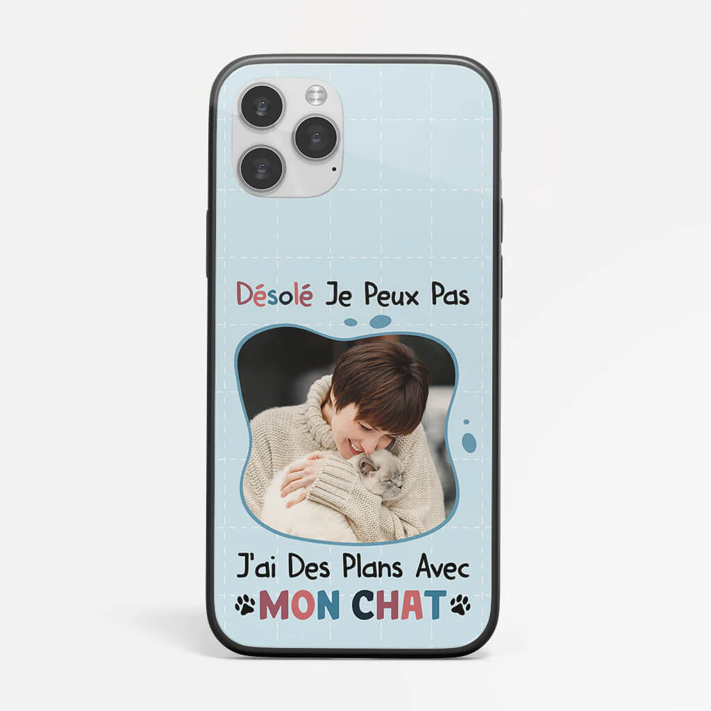 Coque de Téléphone iPhone 14 J'ai Des Plans Avec Mon Chat Personnalisée
