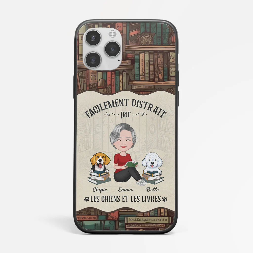 Coque Facilement distrait par le chien et les livres Personnalisée - Image 2
