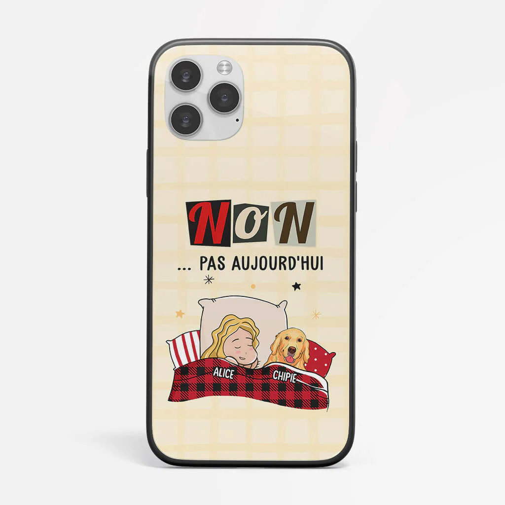 Coque Iphone 12 Non Pas Aujourd'hui Chien Personnalisée