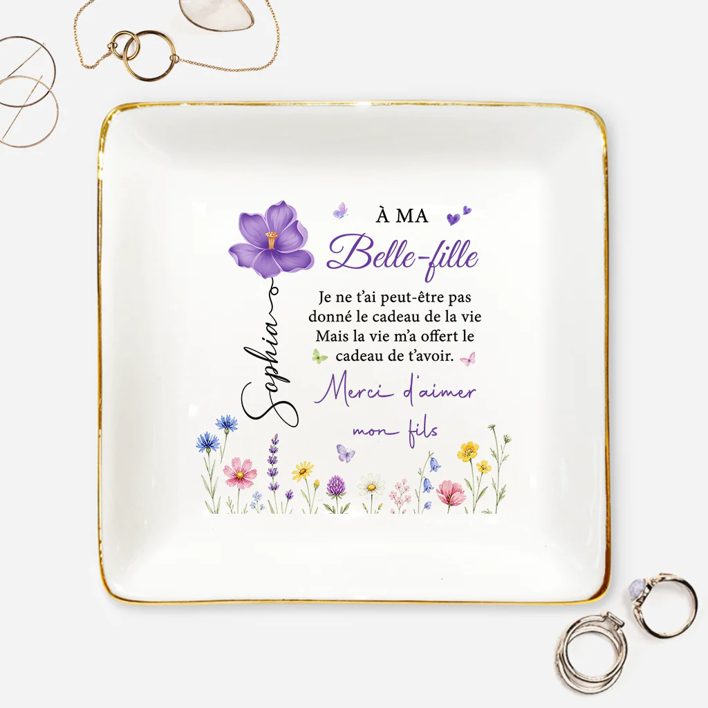 Coupelle Bijoux Personnalisée Avec Fleur - Cadeau Pour Belle-fille Merci D'aimer Mon Fils
