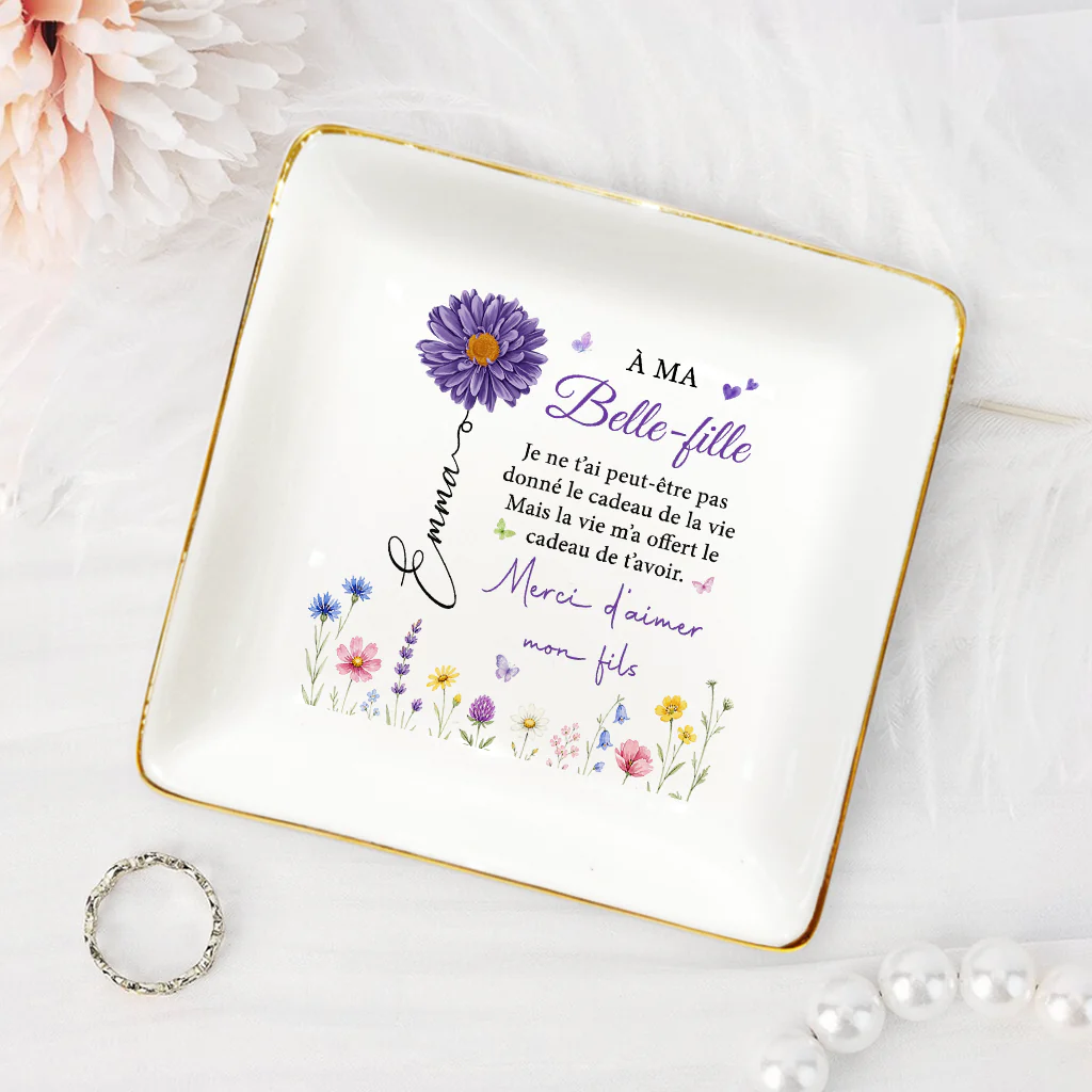Coupelle Bijoux Personnalisée Avec Fleur - Cadeau Pour Belle-fille Merci D'aimer Mon Fils - Image 2
