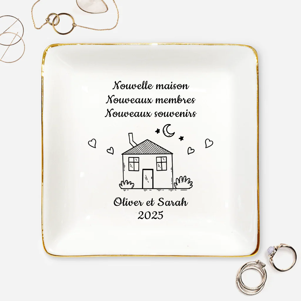Cadeau Personnalisé Couple - Coupelle à Bijoux - Nouvelle Maison - Dessin Crayon