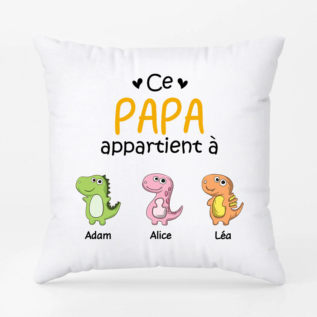 Coussin Ce Grand Père/Papa Appartient À Avec Petits Dinosaures Personnalisé - Image 2