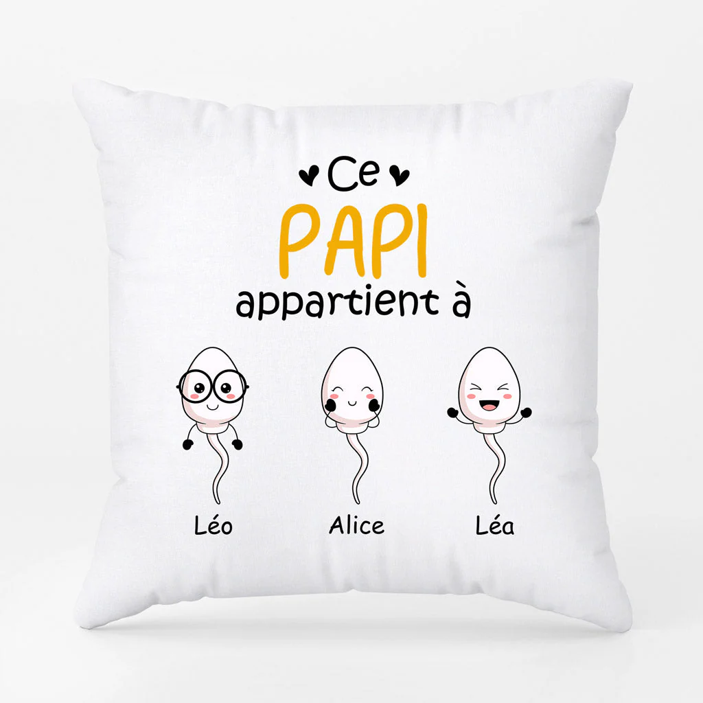 Coussin Personnalisé Humoristique - Ce Papi/Papa Appartient À