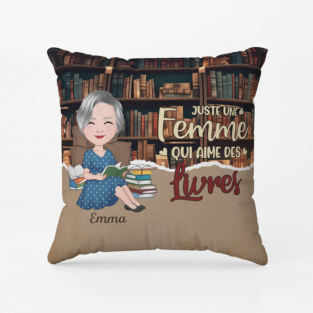 Coussin Juste Une Femme, Qui Aime Les Livres Personnalisé - Image 2