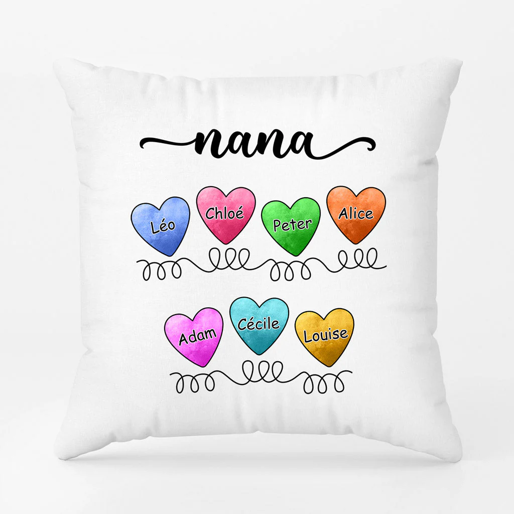 Coussin Personnalisé Mamie - Cœurs Colorés - Image 3