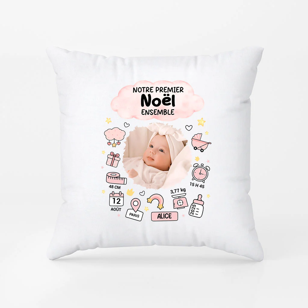 Coussin personnalisé photo – Notre premier Noël ensemble