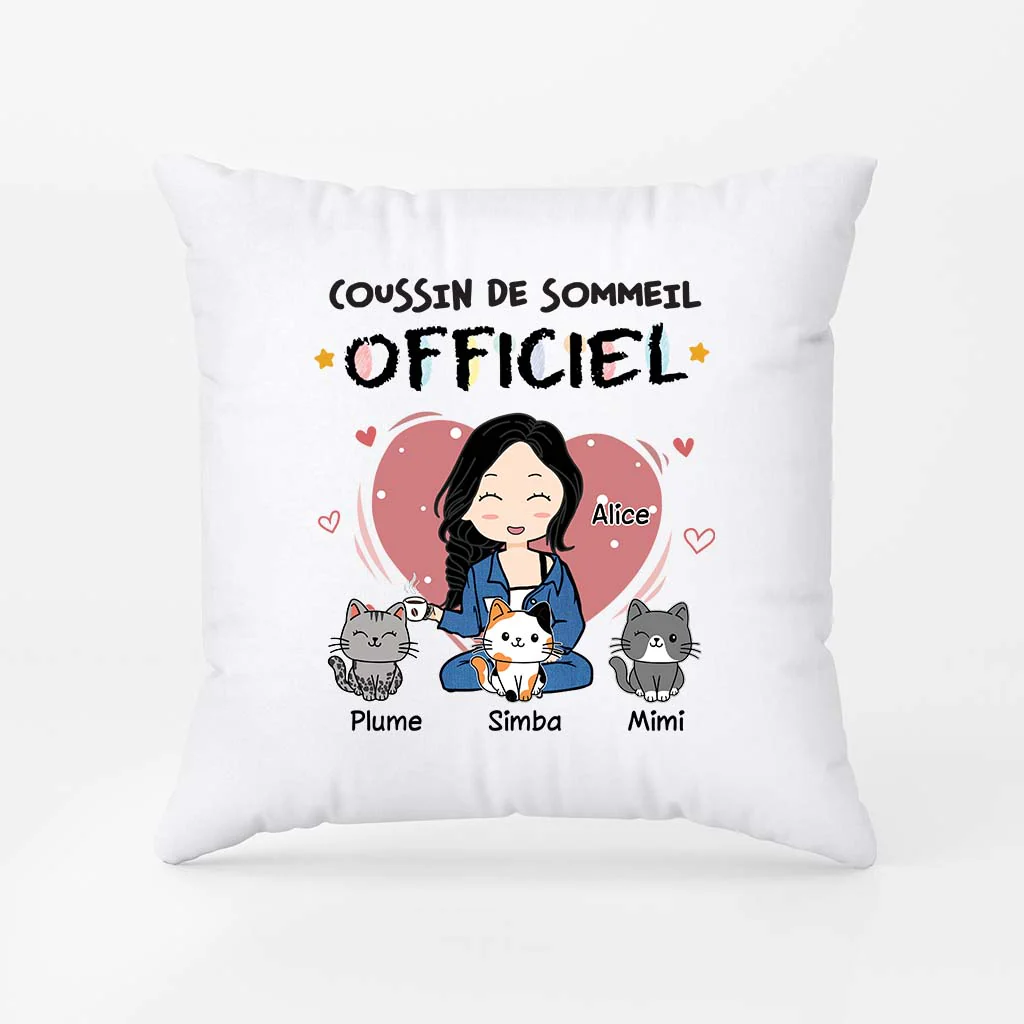 Coussin Personnalisé Chat Pour Femme - Pyjama Officiel Avec Cœur