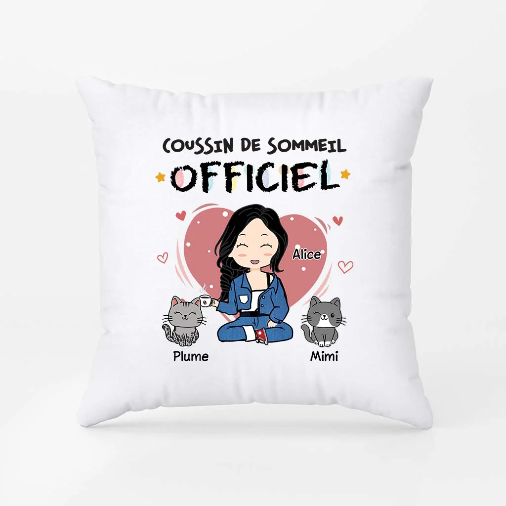 Coussin Personnalisé Chat Pour Femme - Pyjama Officiel Avec Cœur - Image 2
