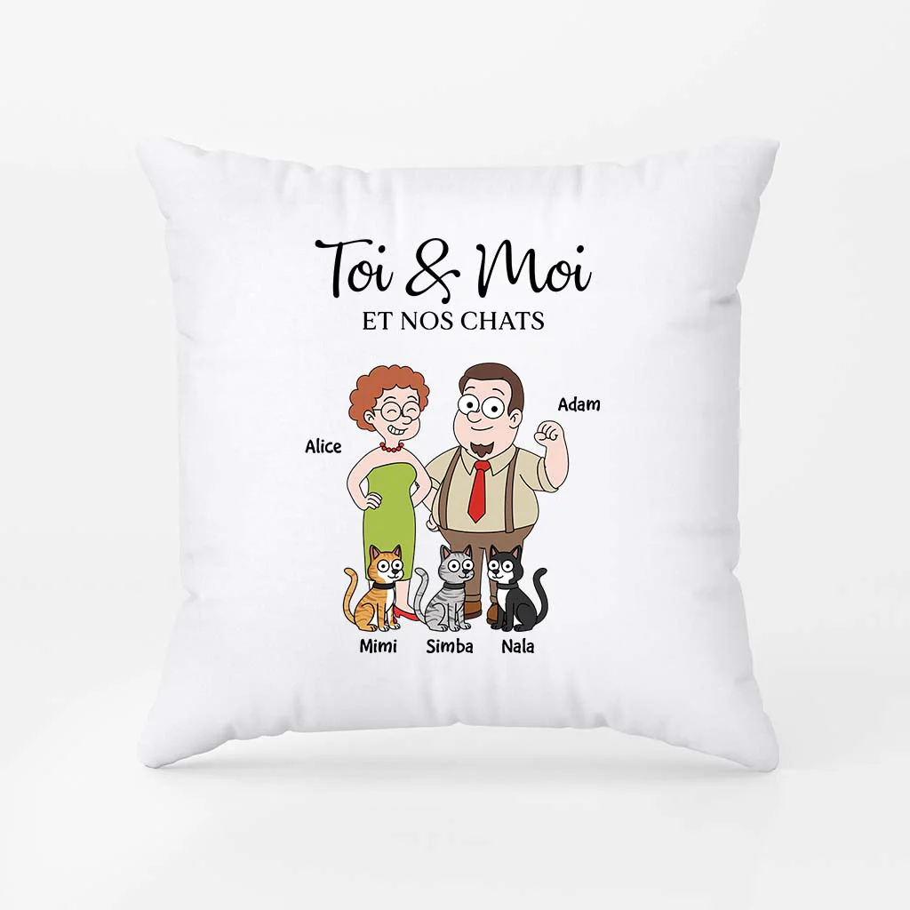 Coussin Personnalisé Couple - Toi Moi Et Le Chat - Image 2