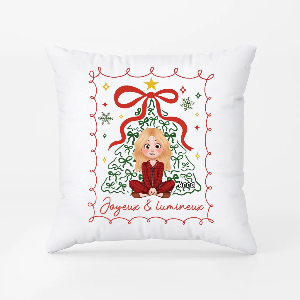Coussin Personnalisé De Noël Femme/Homme - Joyeux Et Lumineux