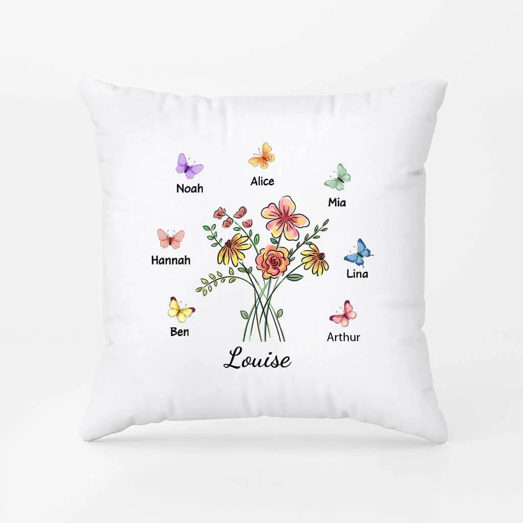 Coussin Personnalisé Mamie - Fleurs Et Papillons