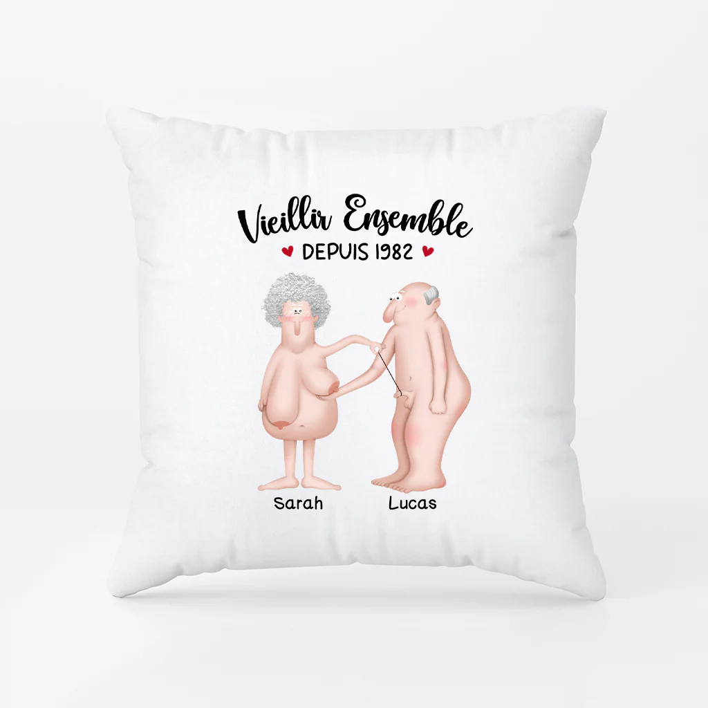 Coussin Personnalisé Prénom Pour Couple Humour - Vieillir Ensemble