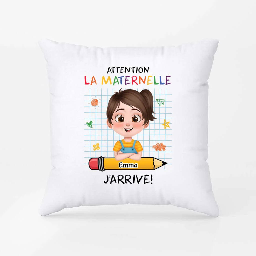 Coussin Pour Enfant Personnalisé - Attention La Maternelle - Design Cartoon - Image 2