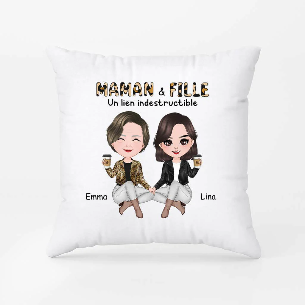 Coussin Maman Personnalisé - Maman Et Fille -  Design Léopard
