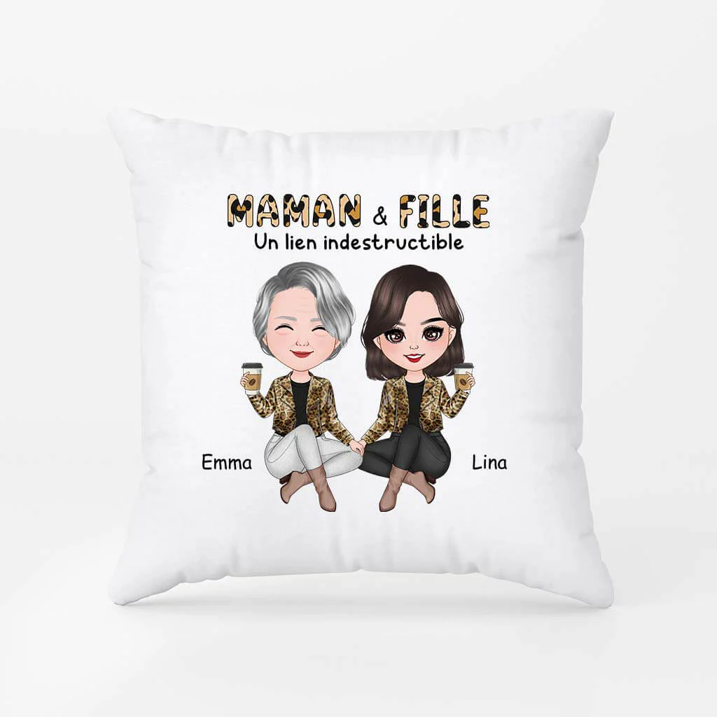 Coussin Maman Personnalisé - Maman Et Fille -  Design Léopard - Image 2