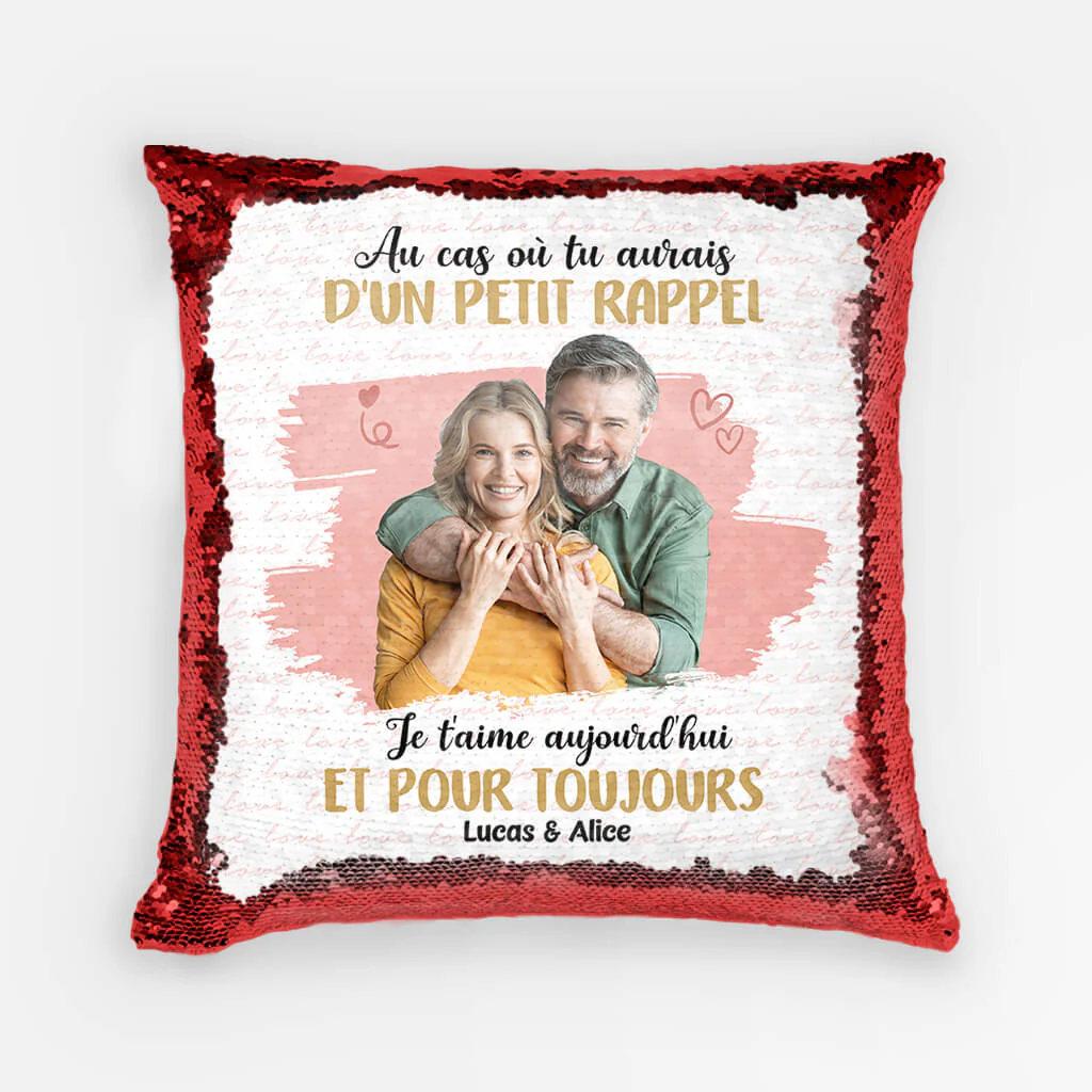 Coussin Sequin Je T’Aime Maintenant Et Pour Toujours Personnalisé
