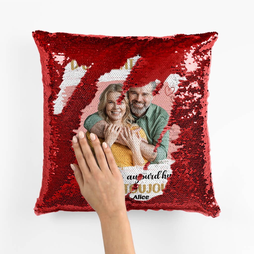 Coussin Sequin Je T’Aime Maintenant Et Pour Toujours Personnalisé - Image 2