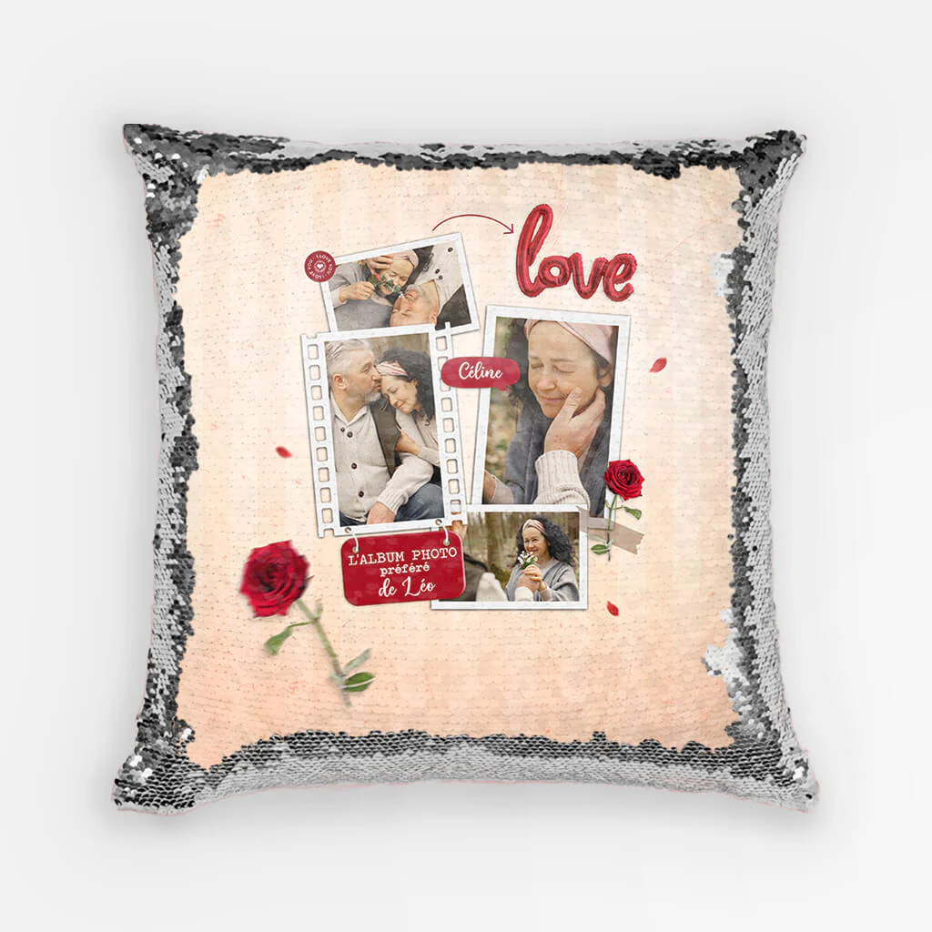 Coussin Sequin L'Album Photo Préféré De [Votre Nom] Personnalisé