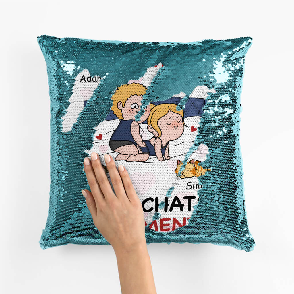 Coussin Sequin Mes Chats Dorment Personnalisé - Image 2