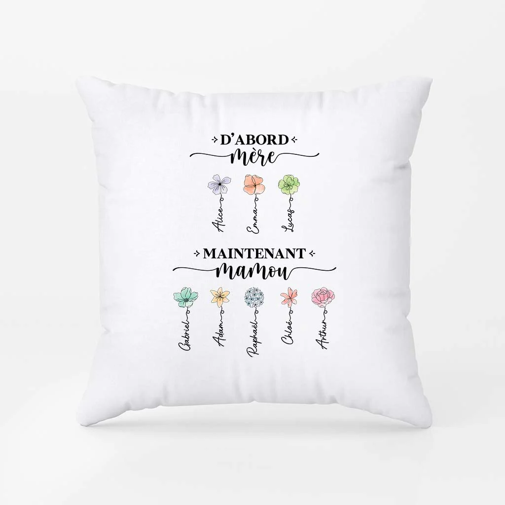 Coussin Mamie Personnalisé - D'Abord Maman Maintenant Mamie Fleur - Image 2