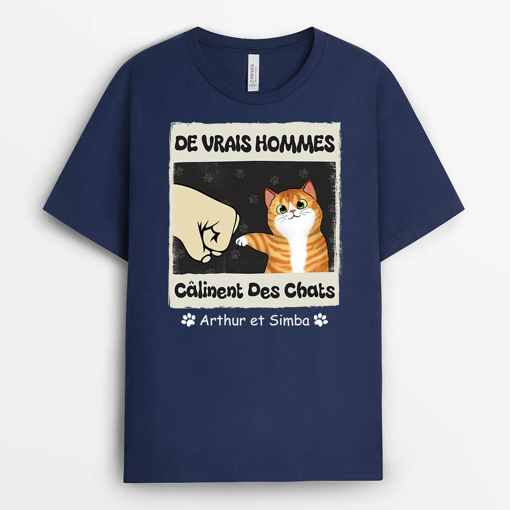 T Shirt Personnalisé Avec Chat - De Vrais Hommes Câlinent Des Chats - Image 2