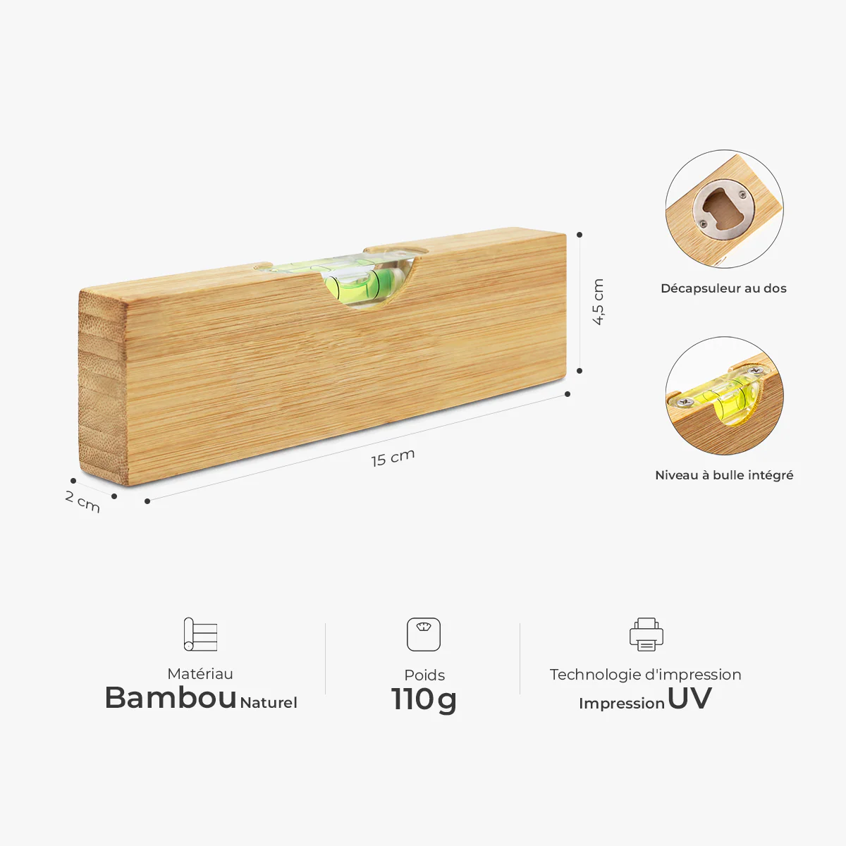 Décapsuleur Bois Personnalisé Avec Niveau À Bulle - Cadeau Pour Propriétaire De Chat - Image 3