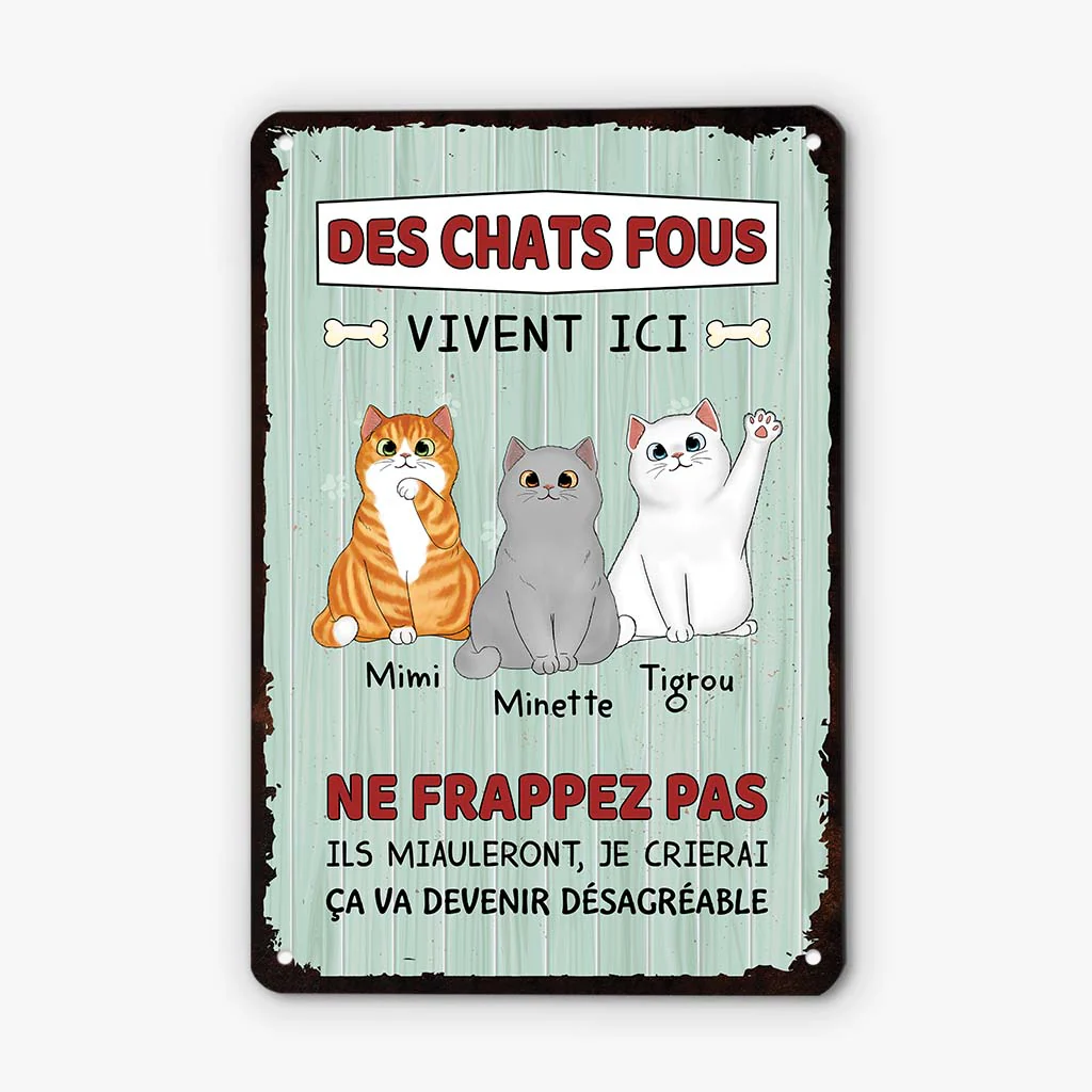 Plaque personnalisée chat – Des chats fous vivent ici
