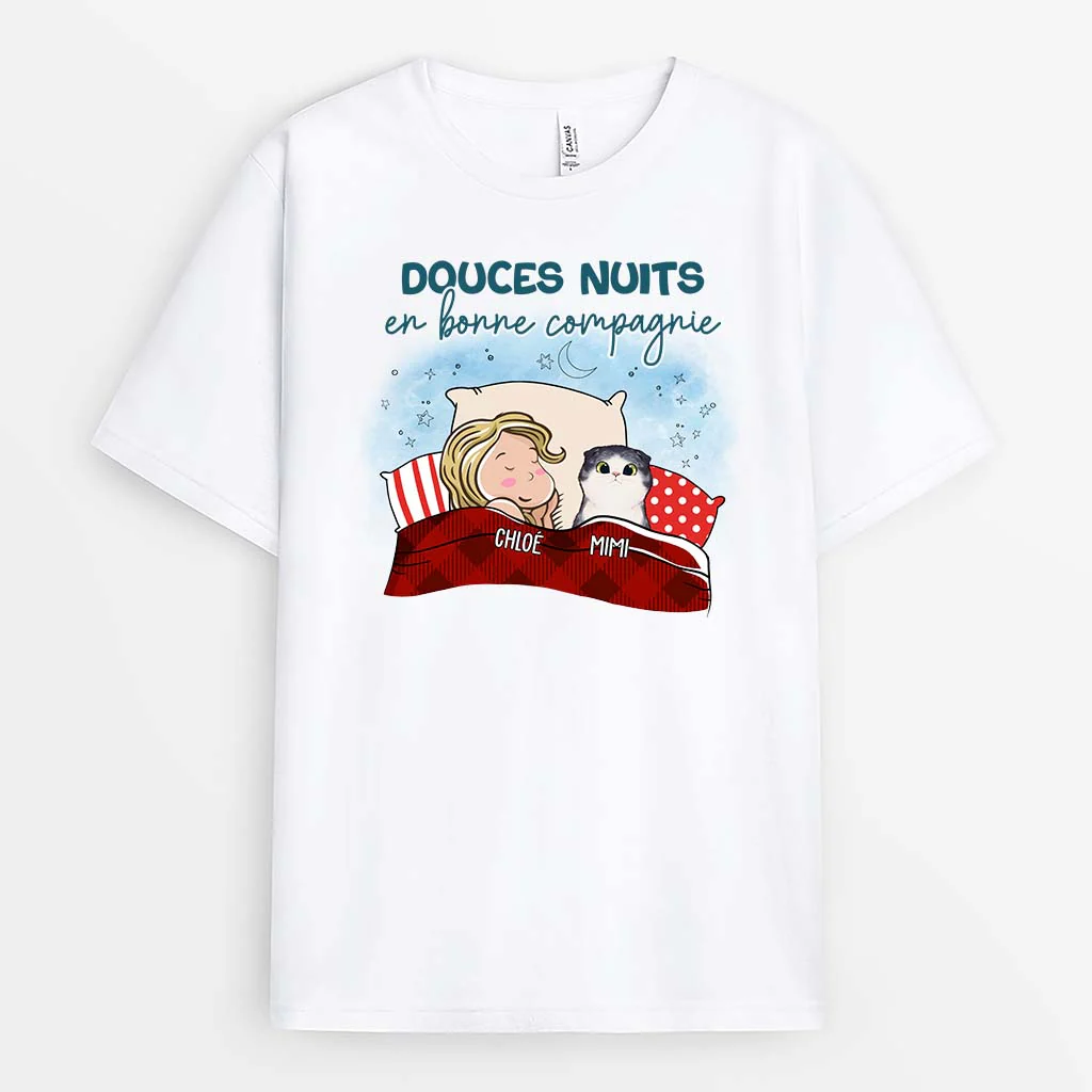 Tee Shirt Personnalisé Avec Chat - Douces Nuits En Bonne Compagnie