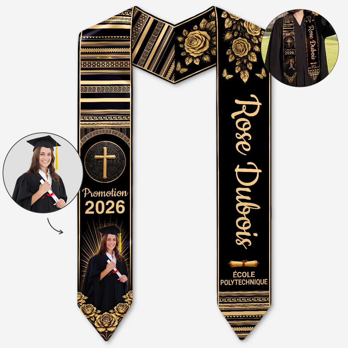 Écharpe Remise De Diplôme Personnalisée Avec Photo - Cadeau Félicitation Diplôme Femme/Homme
