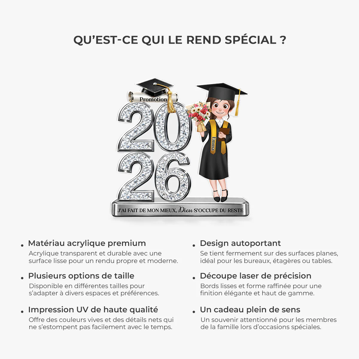 [Effet d'impression 3D] Bloc Acrylique Personnalisé Découpé - Cadeau Pour Diplôme J’ai Fait De Mon Mieux - Image 5