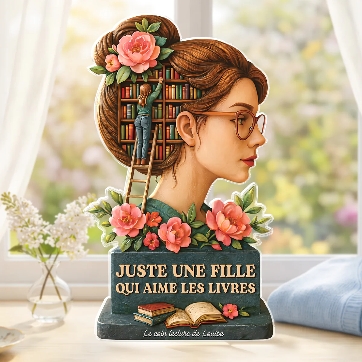 [Effet d'impression 3D] Bloc Acrylique Personnalisé Découpé - Coin Lecture Cadeau Amoureux Des Livres Pour Femme