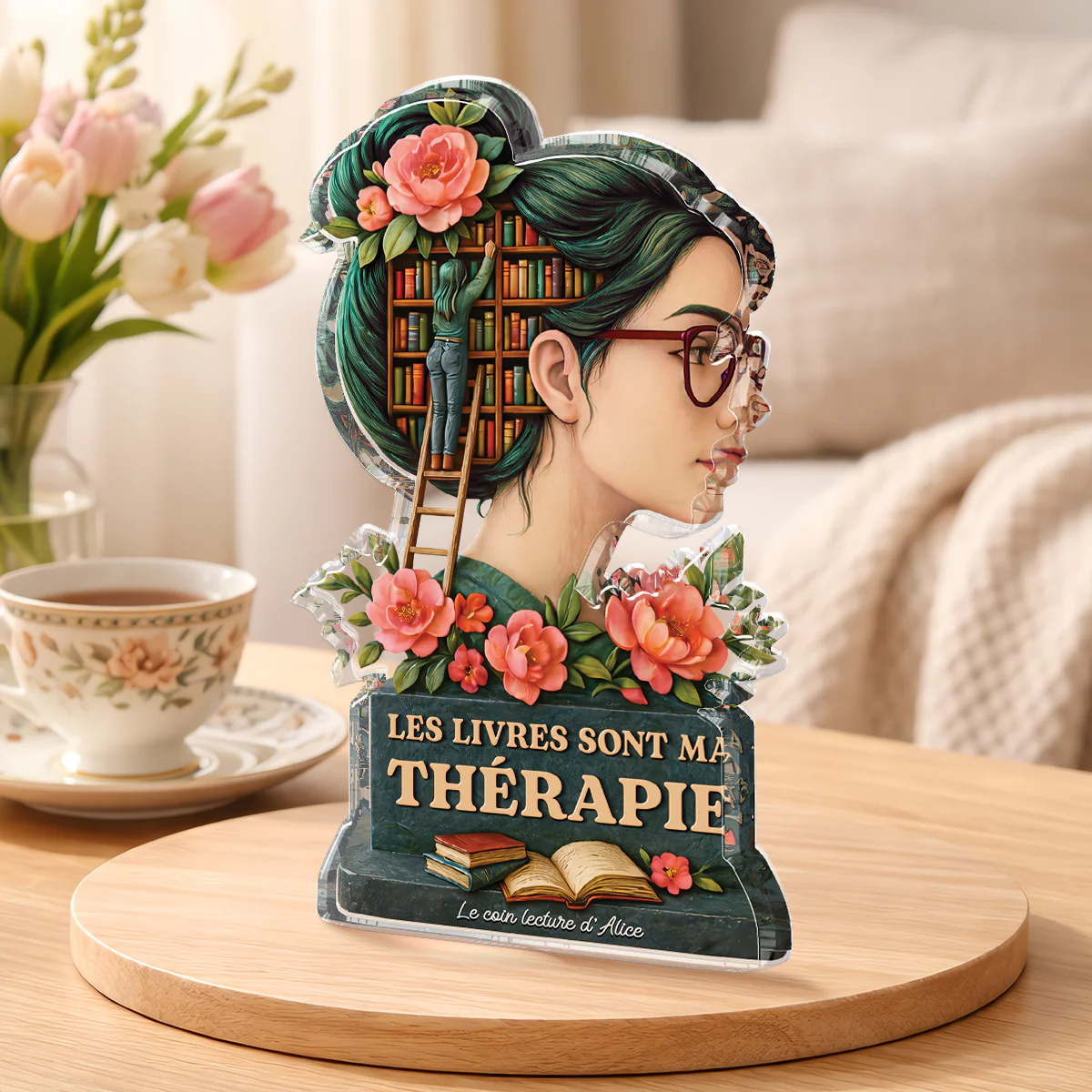 [Effet d'impression 3D] Bloc Acrylique Personnalisé Découpé - Coin Lecture Cadeau Amoureux Des Livres Pour Femme - Image 2