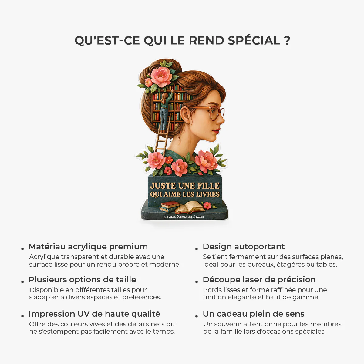[Effet d'impression 3D] Bloc Acrylique Personnalisé Découpé - Coin Lecture Cadeau Amoureux Des Livres Pour Femme - Image 5