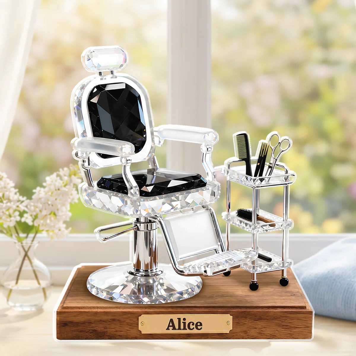 [Effet d'impression 3D] Bloc Acrylique Personnalisé Forme Découpée Femme - Cadeau Pour Coiffeuse
