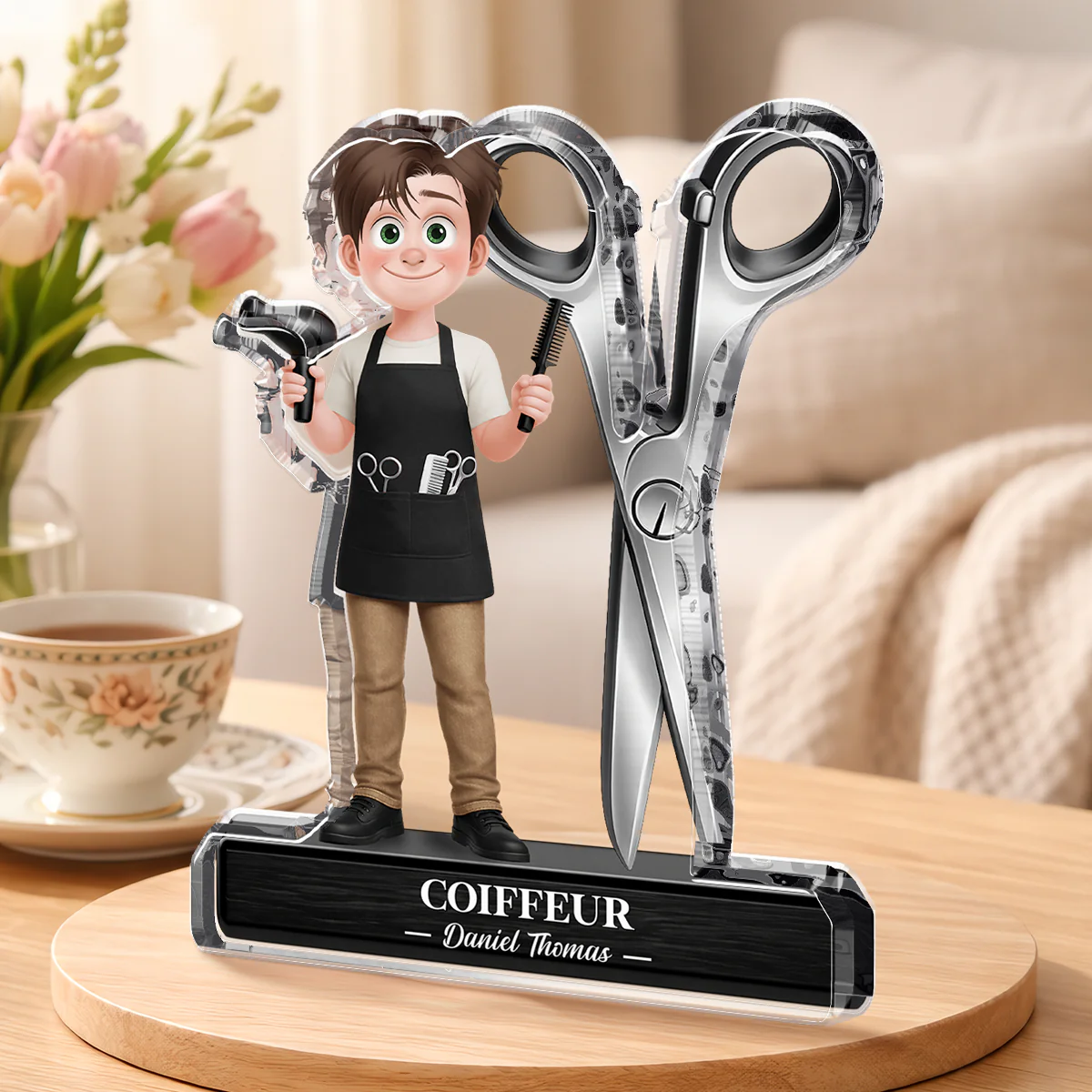[Effet d'impression 3D] Bloc Acrylique Personnalisé | Cadeau Coiffeuse Avec Prénom - Image 2