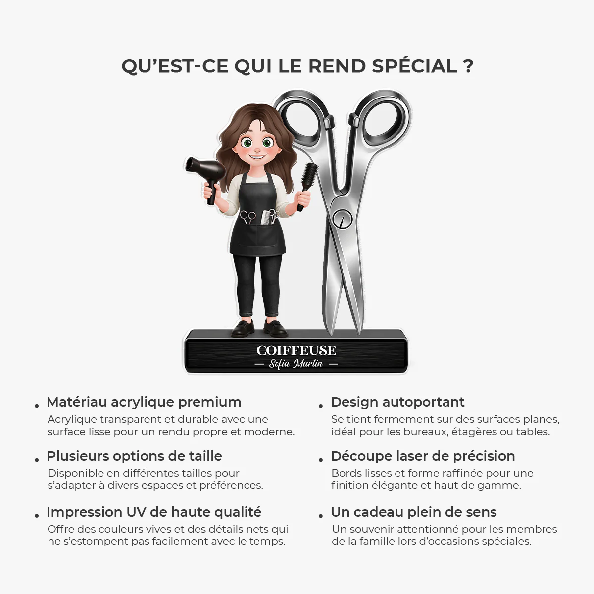 [Effet d'impression 3D] Bloc Acrylique Personnalisé | Cadeau Coiffeuse Avec Prénom - Image 5
